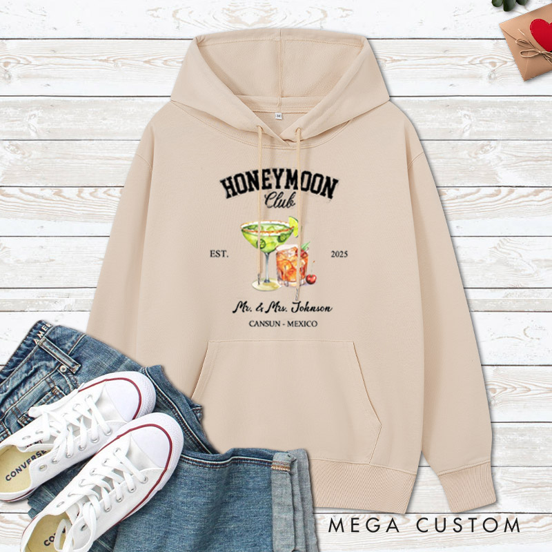 Personalized Tropical Honeymoon Club with Colorful Cocktails Matching Honeymoon Couple Hoodie