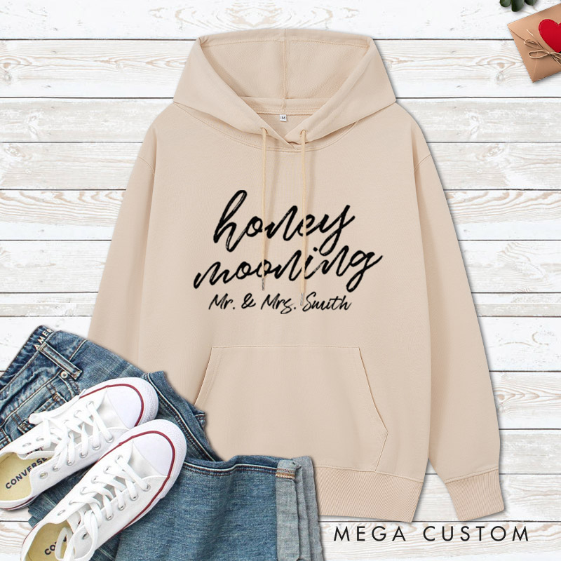Personalized Minimalist Honeymooning with Name Matching Honeymoon Couple Hoodie