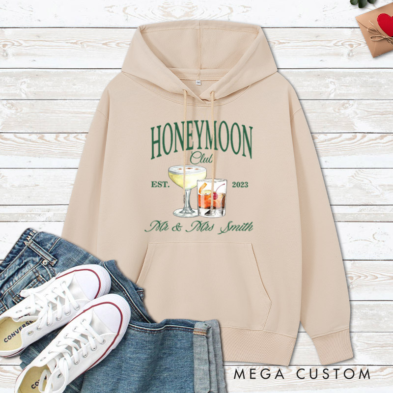 Personalized Old-fashioned Honeymoon Club with Cocktails Honeymoon Couple Hoodie