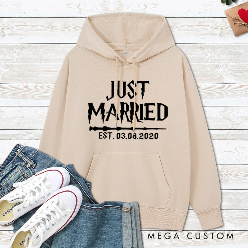 Personalized Just Married with Date Matching Wedding Couple Hoodie