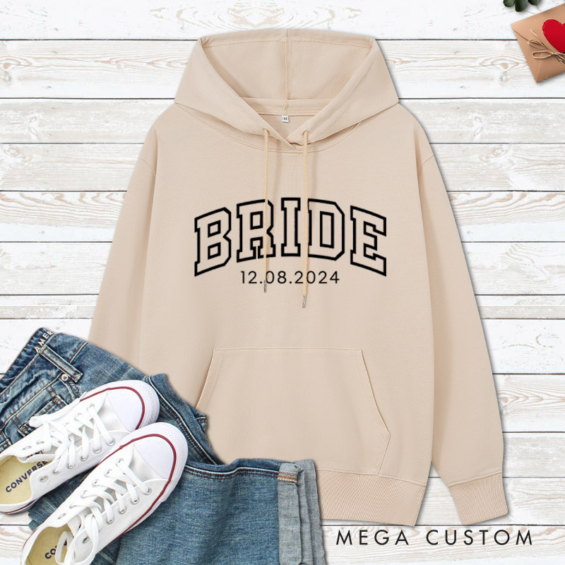 Personalized Varsity-Inspired Bride and Groom with Date Matching Wedding Couple Hoodie