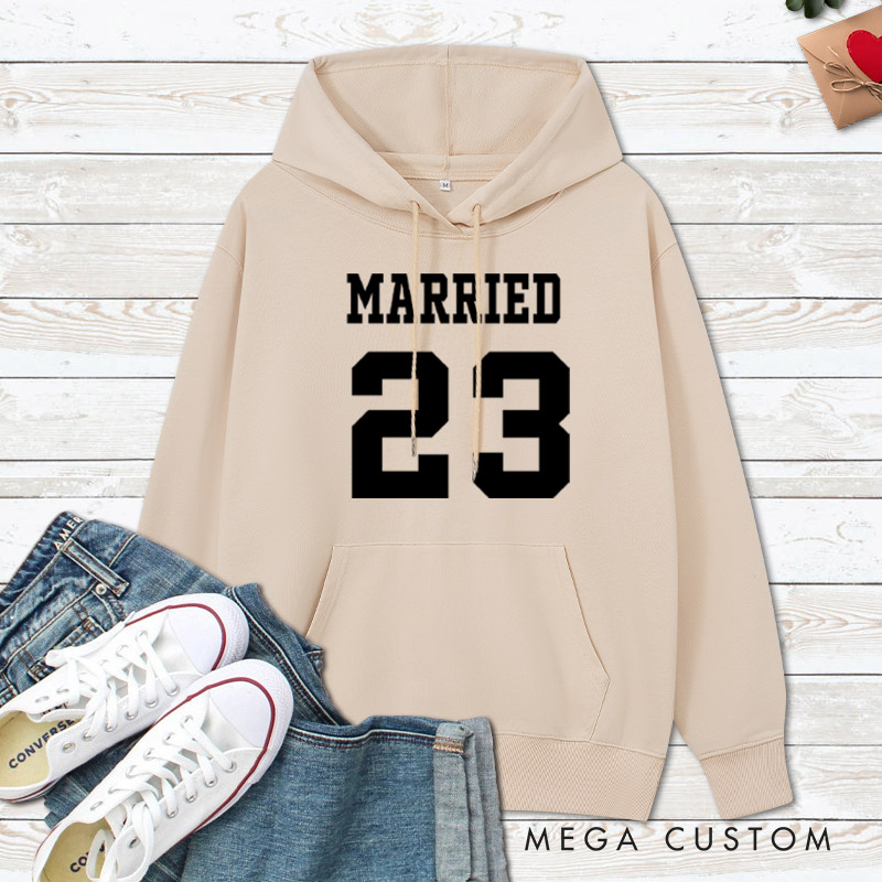Personalized Bold Sports-Inspired Just Married Matching Wedding Couple Hoodie