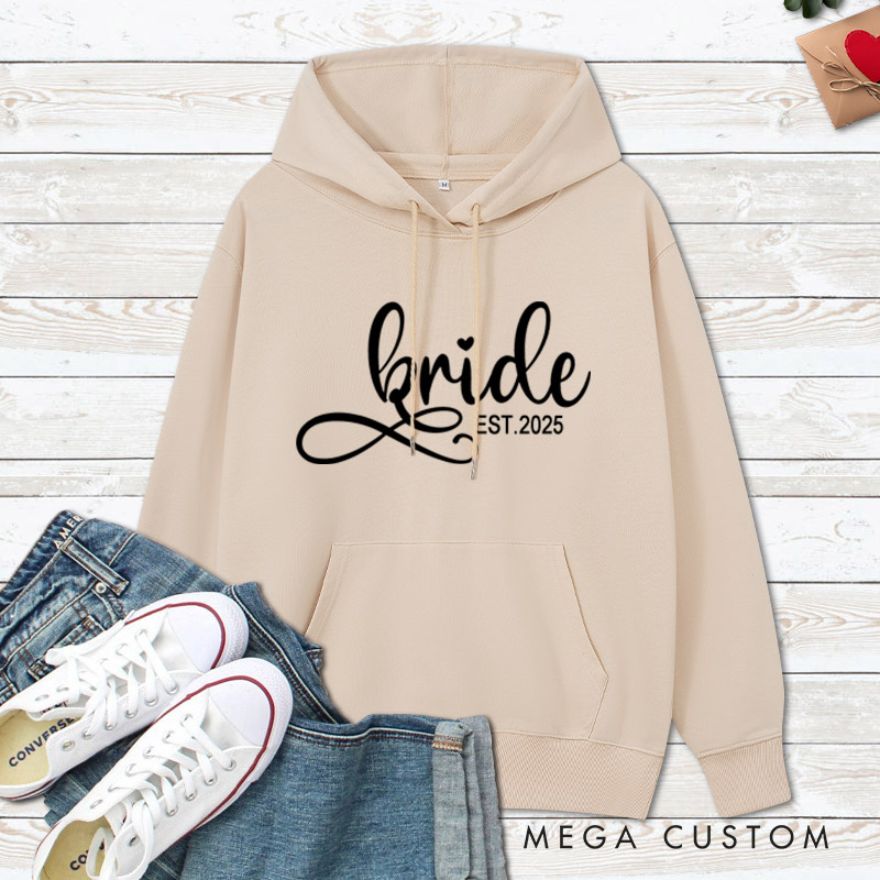 Personalized Elegant Bride and Groom with Year Matching Wedding Couple Hoodie