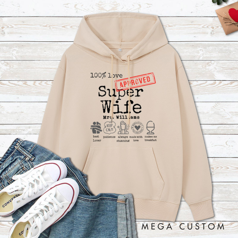 Personalized Fun Approved Super Wife and Super Husband Matching Wedding Couple Hoodie