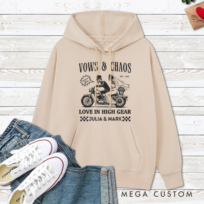 Personalized Vows & Chaos Motorcycle-Themed Love In High Gear Wedding Couple Hoodie
