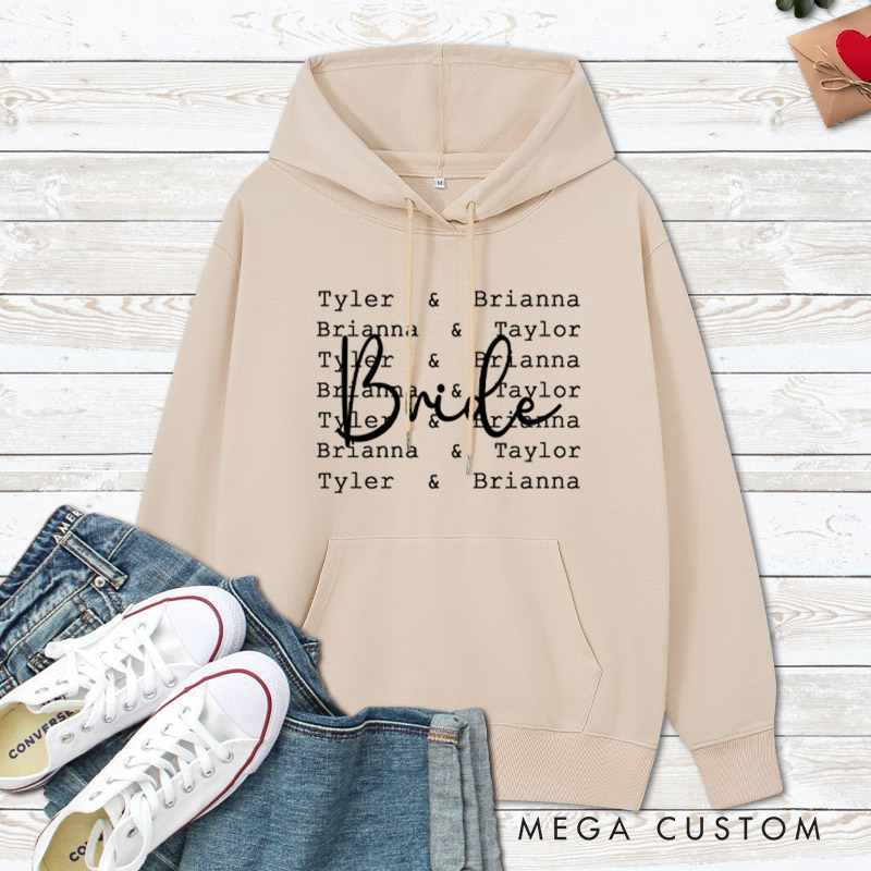Personalized Modern Repetitive Text Bride and Groom Wedding Couple Hoodie