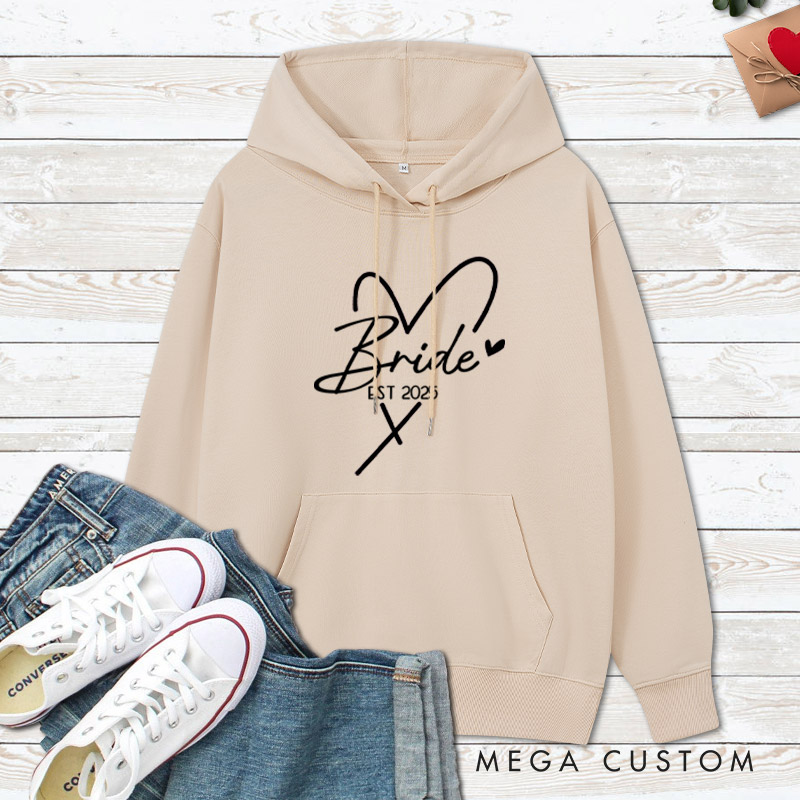 Personalized Bride and Groom with Heart Wedding Couple Hoodie