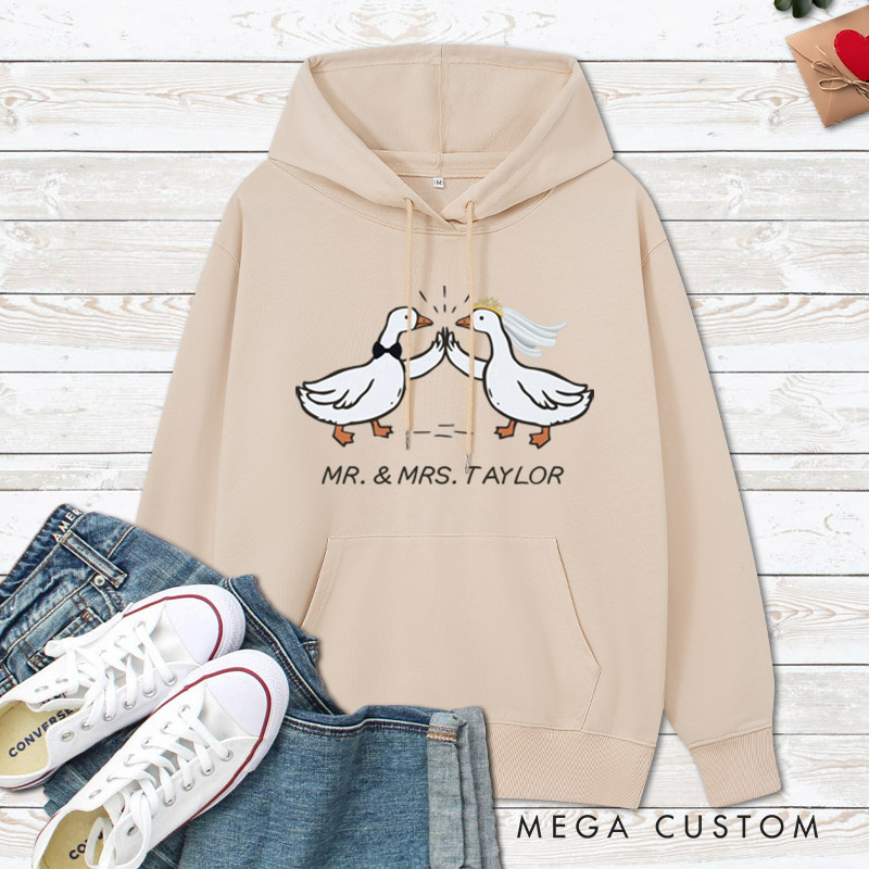 Personalized Mr and Mrs Silly Goose Bride and Groom Wedding Couple Hoodie