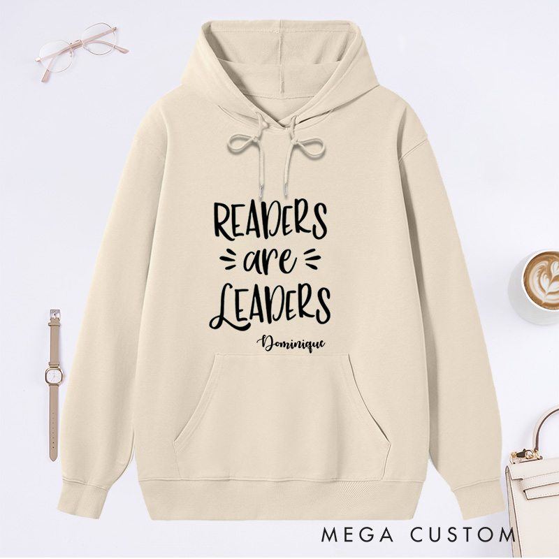 Personalized Readers are Leaders Classic Hoodies Custom Bookish Hoodies with Name Librarian Gift Book Lover Gift for Reader