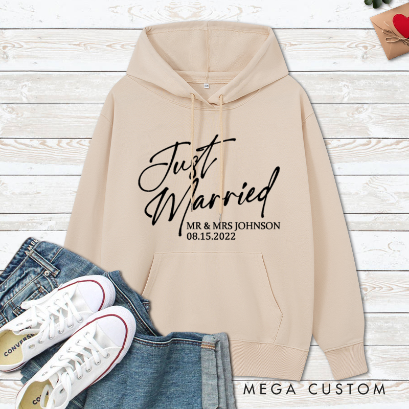 Personalized Modern Just Married Newlyweds Wedding Couple Hoodie