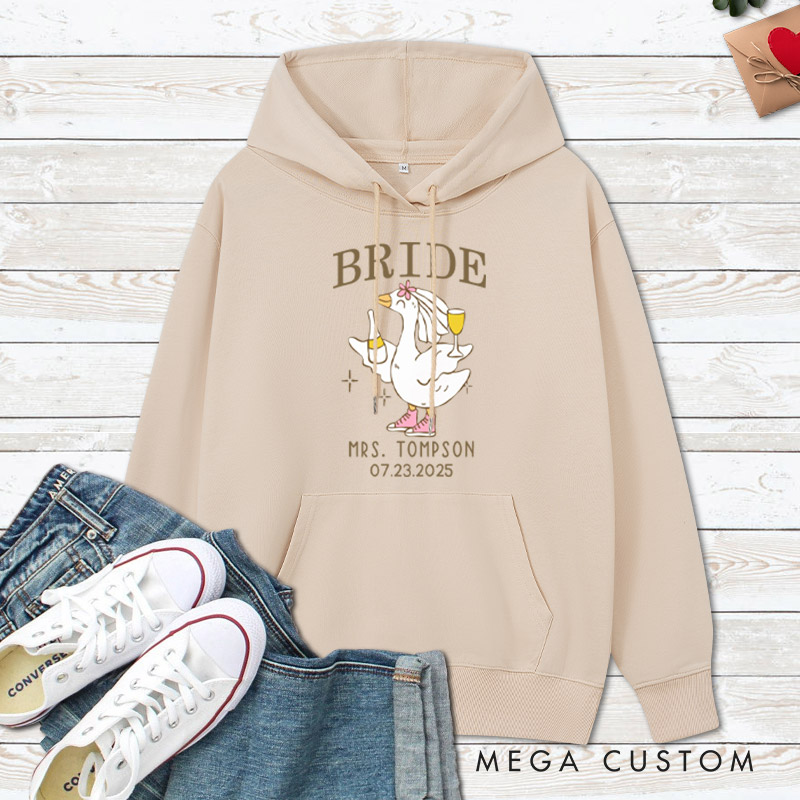 Personalized Lively Bride and Groom Silly Goose with Champagne Matching Wedding Couple Hoodie