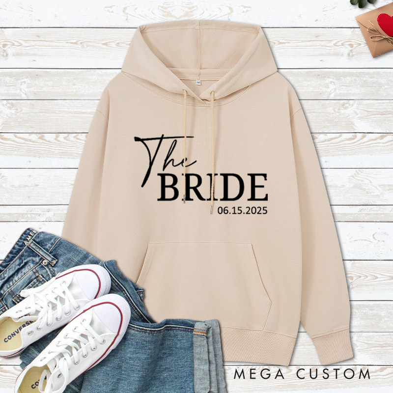 Personalized Minimalist The Bride and The Groom with Date Matching Wedding Couple Hoodie