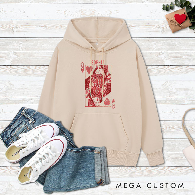 Personalized Couple King of Spades and Queen of Hearts Valentine's Day Hoodie Couple Sweatshirt for Boyfriend Girlfriend Husband Wife