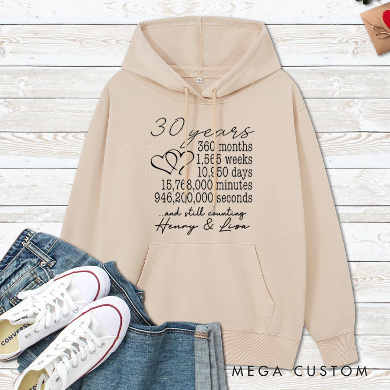 Personalized 30 Years and Counting Anniversary Hoodie Couple 30 Years Anniversary Top Wear for Wife Husband Anniversary Outfit for Couple