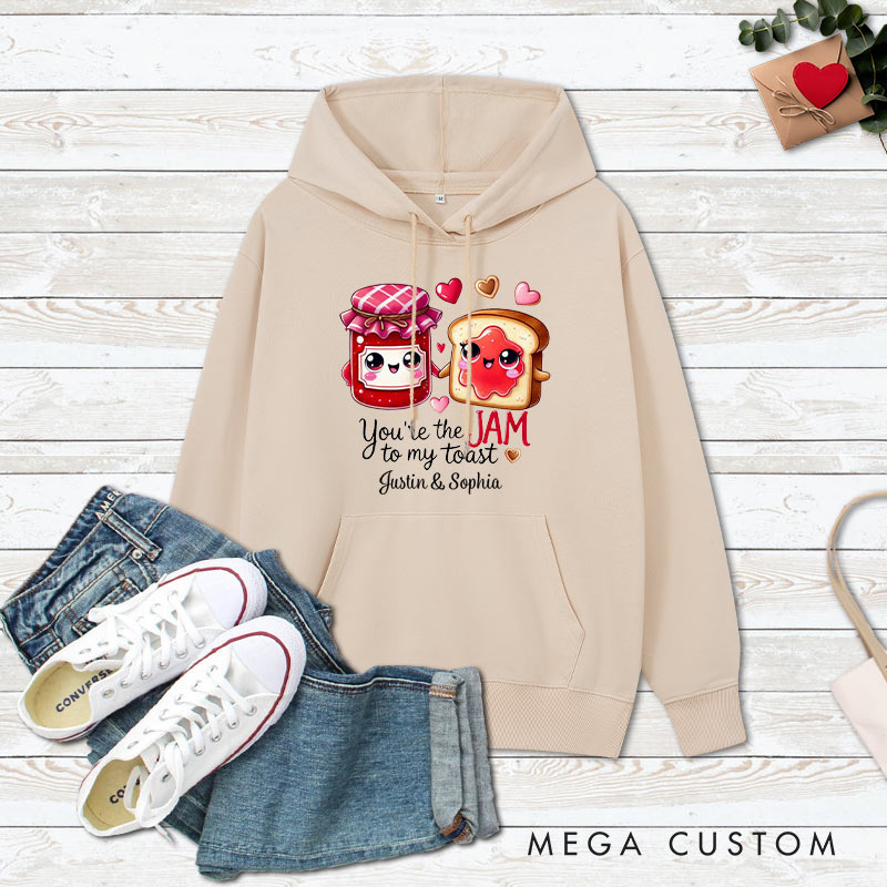 Personalized Couple You're the Jam to My Toast Valentine's Day Hoodie with Name Couple Sweatshirt for Boyfriend Girlfriend Husband Wife