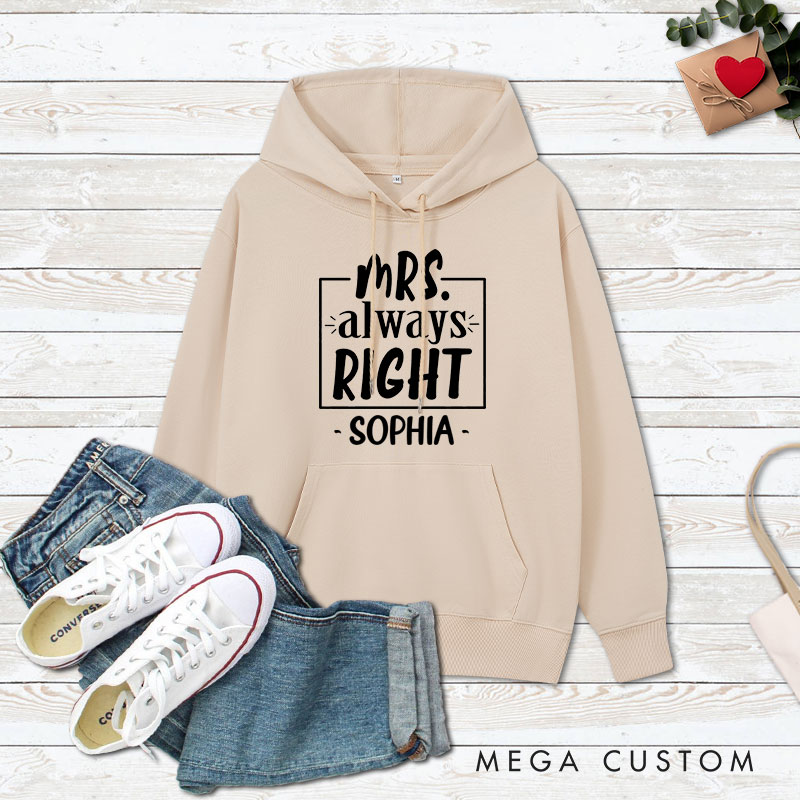 Personalized Couple Mr. Right and Mrs. Always Right Valentine's Day Hoodie with Name Couple Sweatshirt for Boyfriend Girlfriend Husband Wife