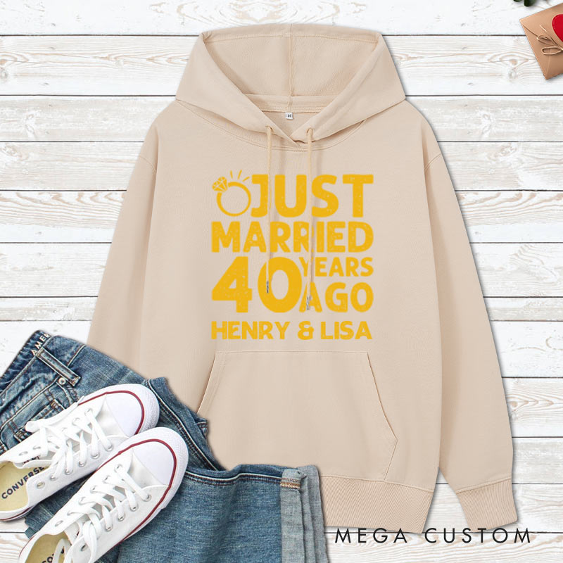 Personalized Just Married 40 Years Ago Hoodie Couple 40th Anniversary Outfit for Her Him Anniversary Hoodie for Wife Husband