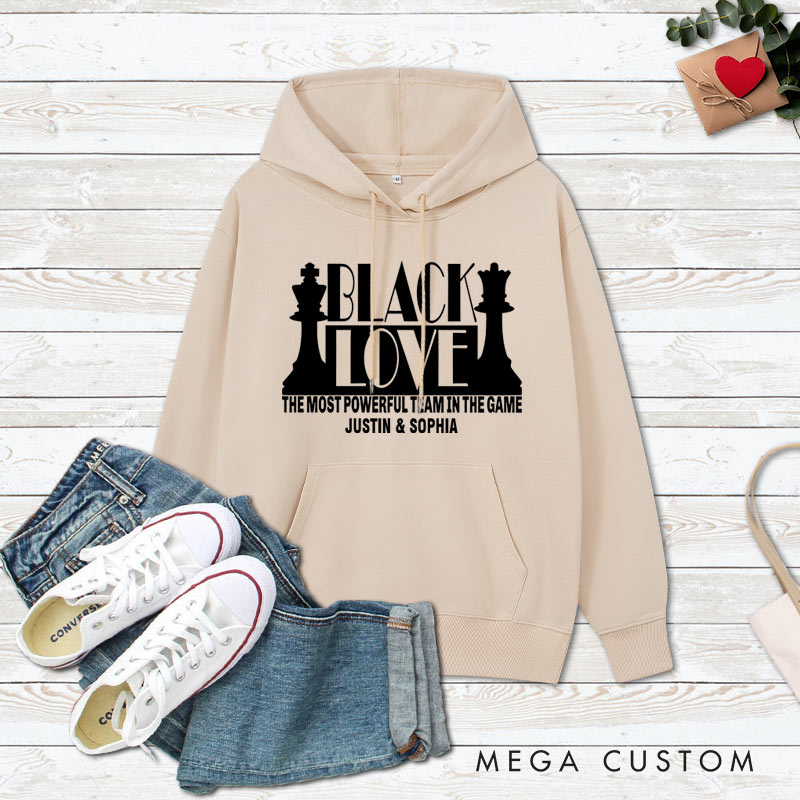 Personalized Couple Black Love The Most Powerful Team in the Game Hoodie Couple Valentine's Day Sweatshirt for Boyfriend Girlfriend Husband Wife