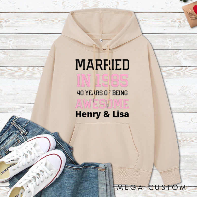 Personalized Married in 1985 40 Years of Awesome Hoodies Couple Anniversary Wedding Outfit for Her Him Anniversary Hoodie for Wife Husband