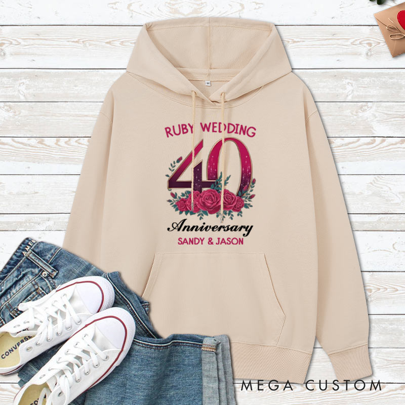 Personalized Ruby Wedding 40th Anniversary Hoodie 40 Years Anniversary Wedding Outfit for Her Him Anniversary Hoodie for Wife Husband