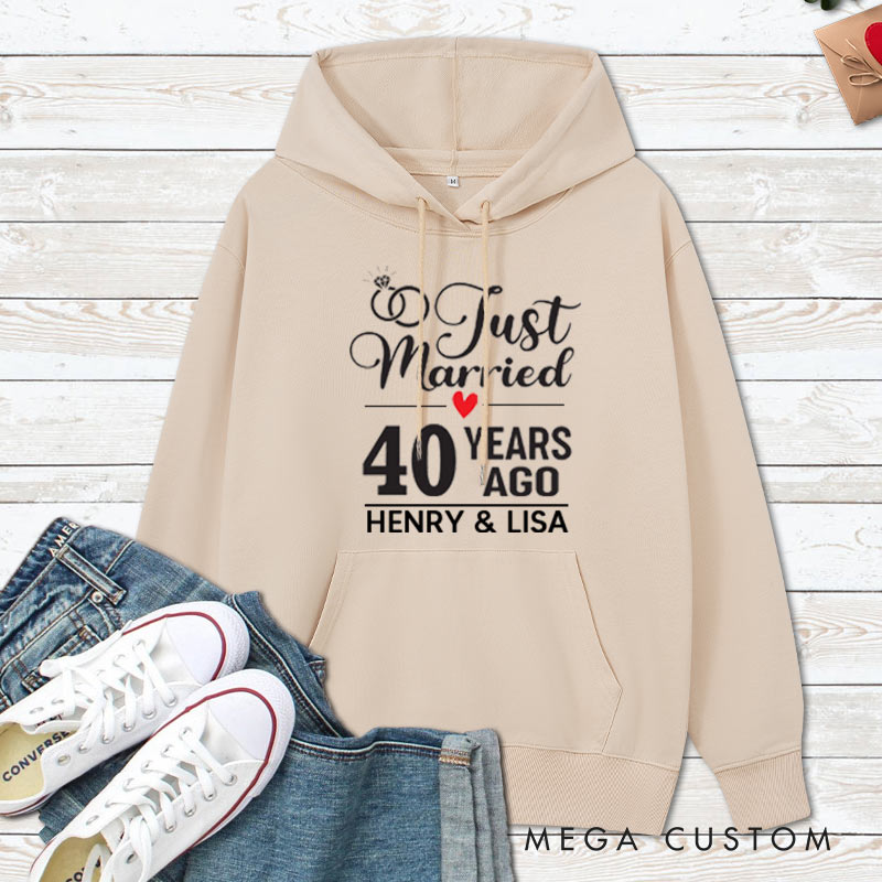 Personalized Just Married 40 Years Ago Anniversary Hoodie 40th Anniversary Wedding Outfit for Couple Anniversary Hoodie for Wife Husband