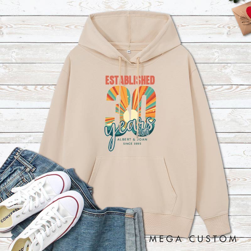 Personalized Established 30 Years Anniversary Hoodie Vintage 30th Anniversary Hoodie for Couple Retro Anniversary Outfit for Wife Husband