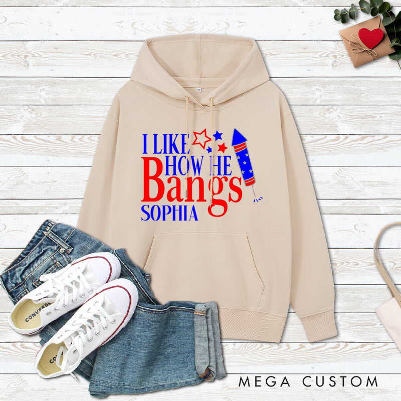 Personalized Couple I Like How She Explodes Hoodie Couple I Like How He Bangs Independence Day Sweatshirt for Boyfriend Girlfriend Husband Wife