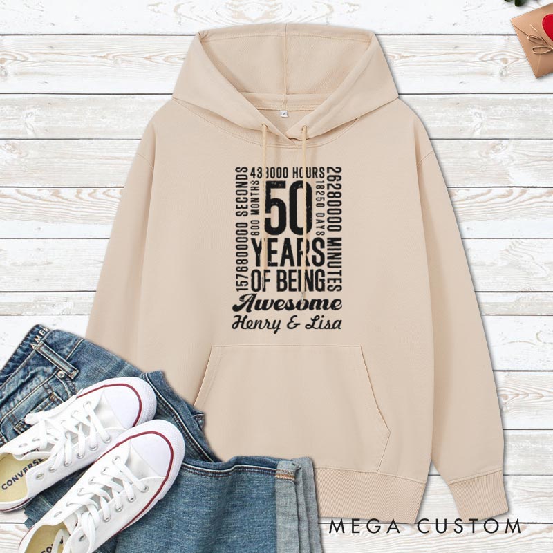 Personalized 50 Years of Being Awesome Anniversary Hoodie Husband Wife 50th Anniversary Outfit Couple Hoodie For Her Him