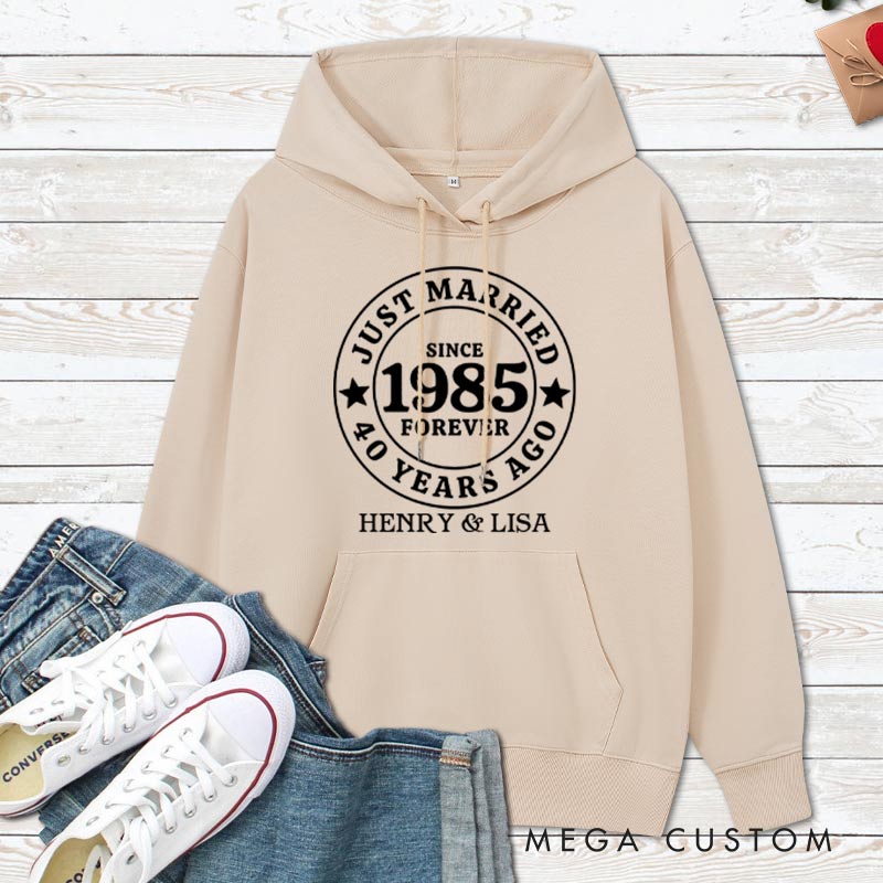 Personalized Just Married Since Years Forever Hoodie Husband Wife Anniversary Outfit for Her Him Couple Anniversary Gift Hoodie