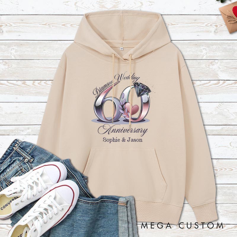Personalized 60th Diamond Wedding Anniversary Hoodie Husband Wife 60th Anniversary Outfit for Her Him Couple Diamond Wedding Anniversary Hoodie
