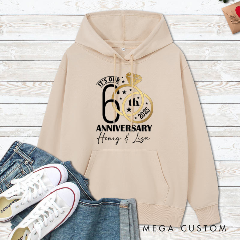 Personalized 60th Anniversary Diamond Ring Hoodie Husband Wife 60th Anniversary Outfit Couple Diamond Wedding Hoodie for Her Him
