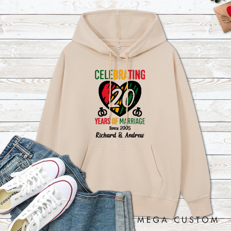 Personalized Celebrating 20 Years of Marriage Hoodie Couple 20th Anniversary Outfit for Husband Wife Men Women Hoodie