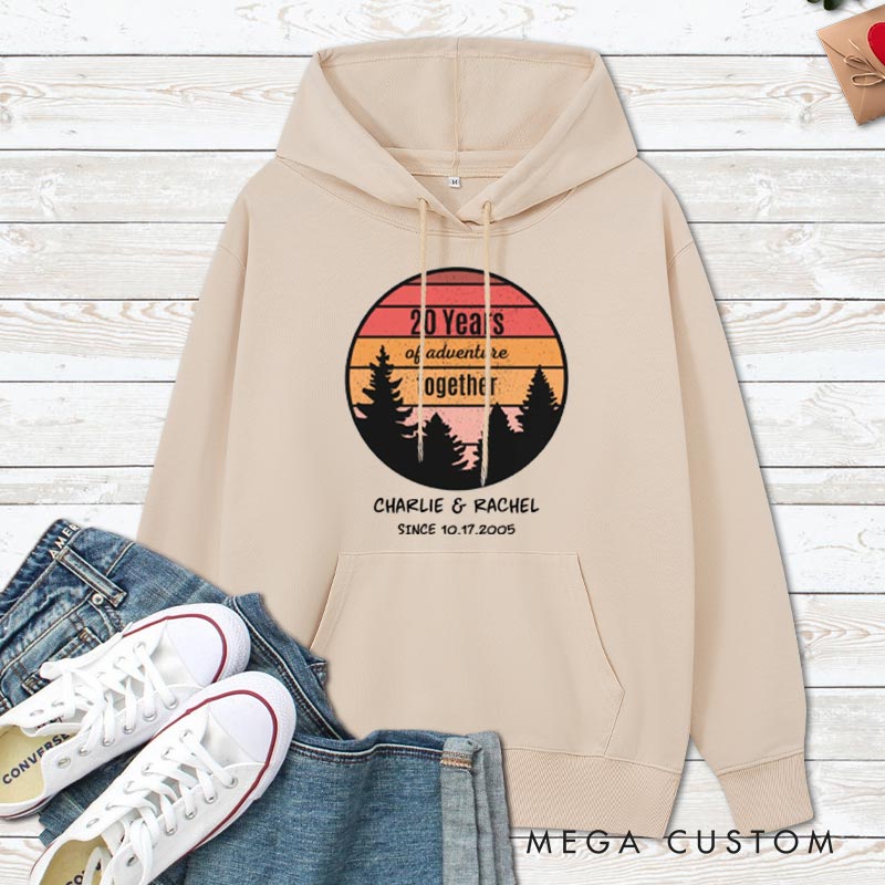 Personalized 20 Years of Adventure Together Hoodie Couple 20th Anniversary Outfit for Husband Wife Causal Hoodie for Her Him