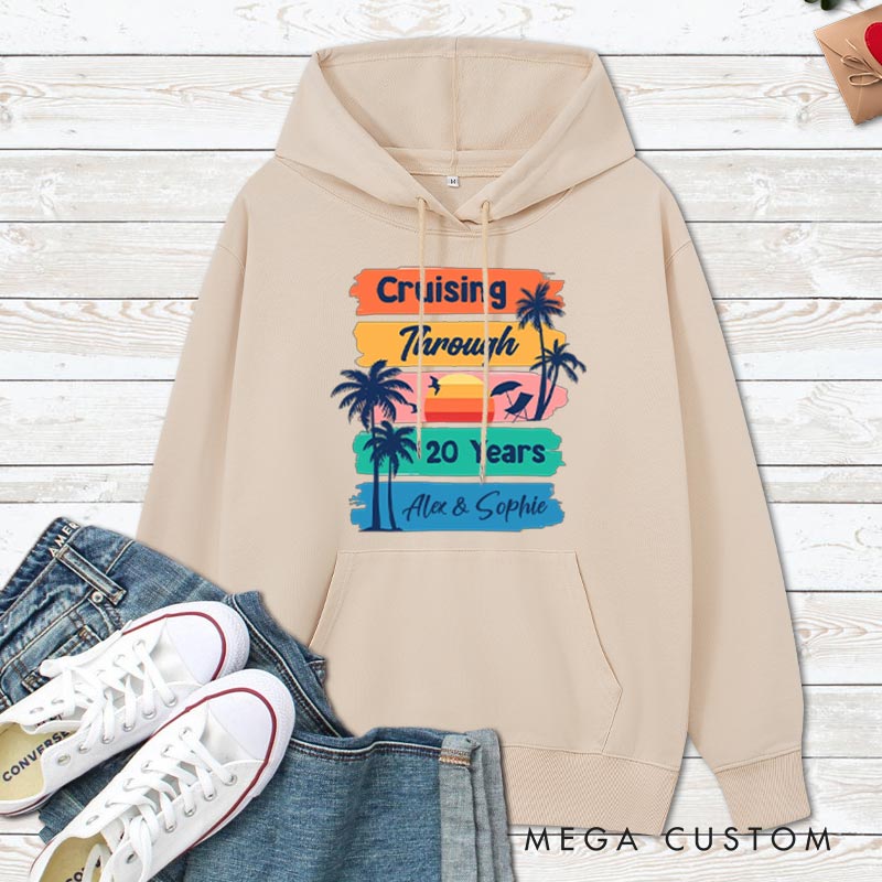 Personalized Cruising Through 20 Years Anniversary Hoodie Husband Wife Causal Beach Trip Hoodie Couple 20th Anniversary Outfit for Her Him