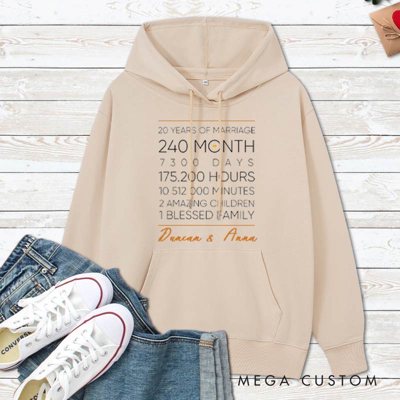 Personalized 20 Years of Marriage Milestone Hoodie Causal Husband Wife Hoodie for Her Him Couple 20th Anniversary Outfit