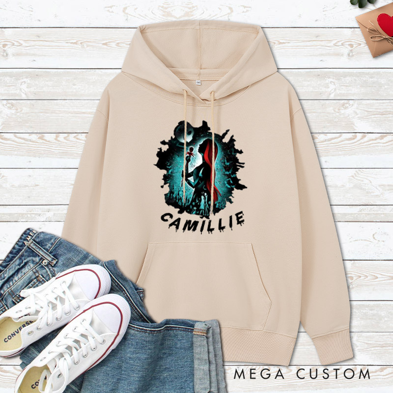 Personalized Halloween Couple Silhouette Design with Spooky Art Style Couple Hoodie