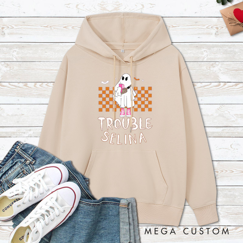 Personalized Where I Go Trouble Follows Ghost with Checkered Background Couple Hoodie