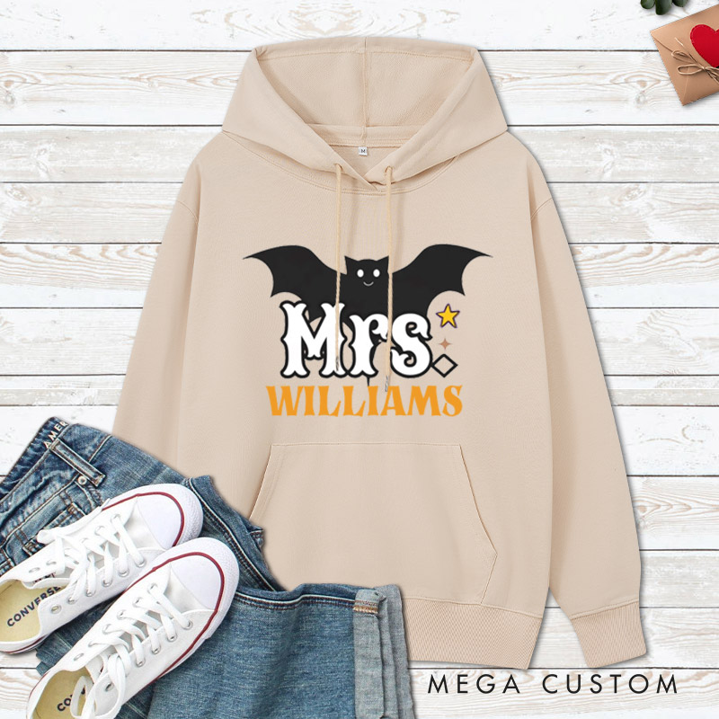 Personalized Mr and Mrs Bat Design with Halloween Theme Couple Hoodie