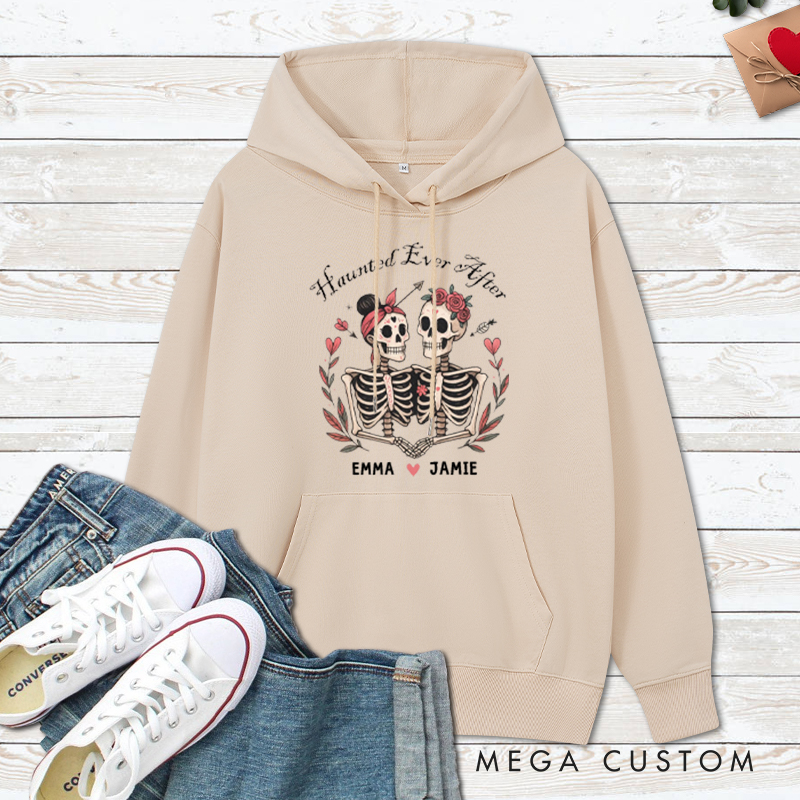 Personalized Haunted Ever After Skeleton Couple Halloween Couple Hoodie