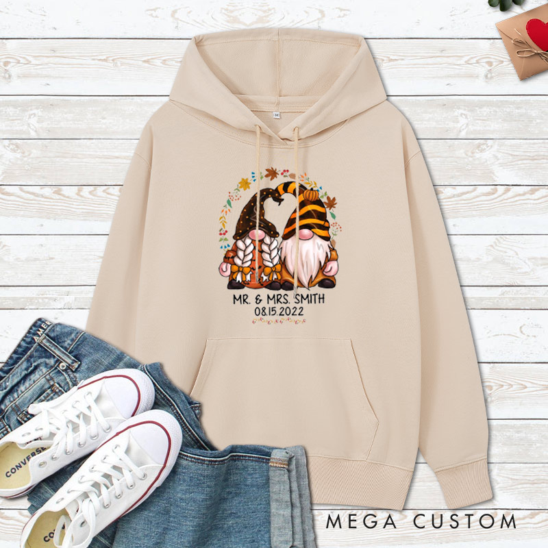Personalized Mr and Mrs Autumn Gnome Couple Halloween Couple Hoodie
