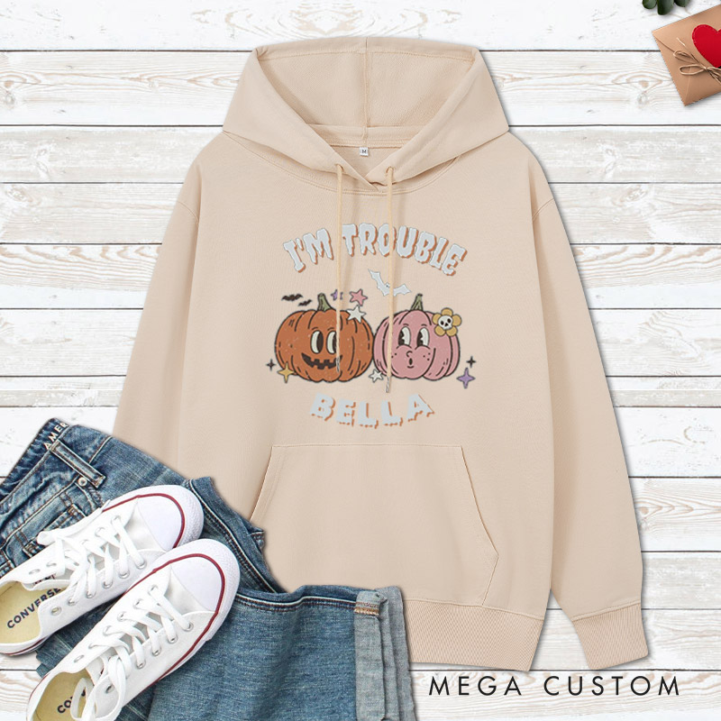 Personalized Where I Go Trouble Follows & I'm Trouble Pumpkin Halloween Couple Hoodie