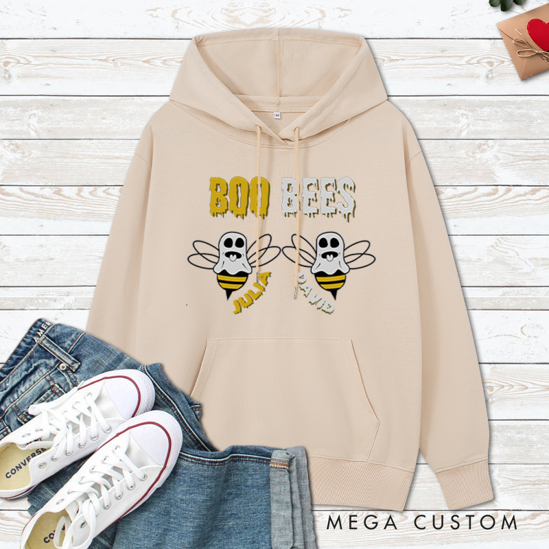 Personalized I Love Her Boo Bees and Boo Bees Halloween Couple Hoodie
