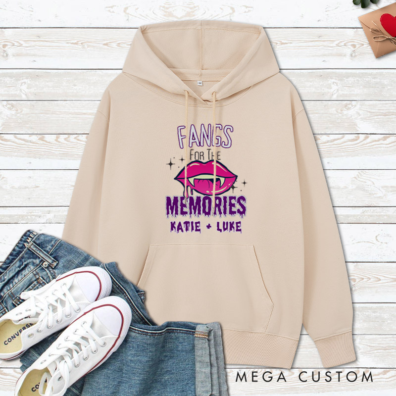 Personalized Love at First Bite & Fangs for the Memories Halloween Couple Hoodie