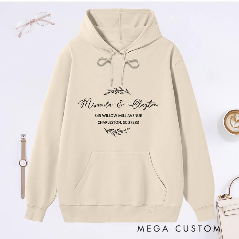 Personalized Hoodie Custom Address Design Comfortable Christmas Sweatshirt for Housewarming Holiday Gift Family Name and New Home Theme