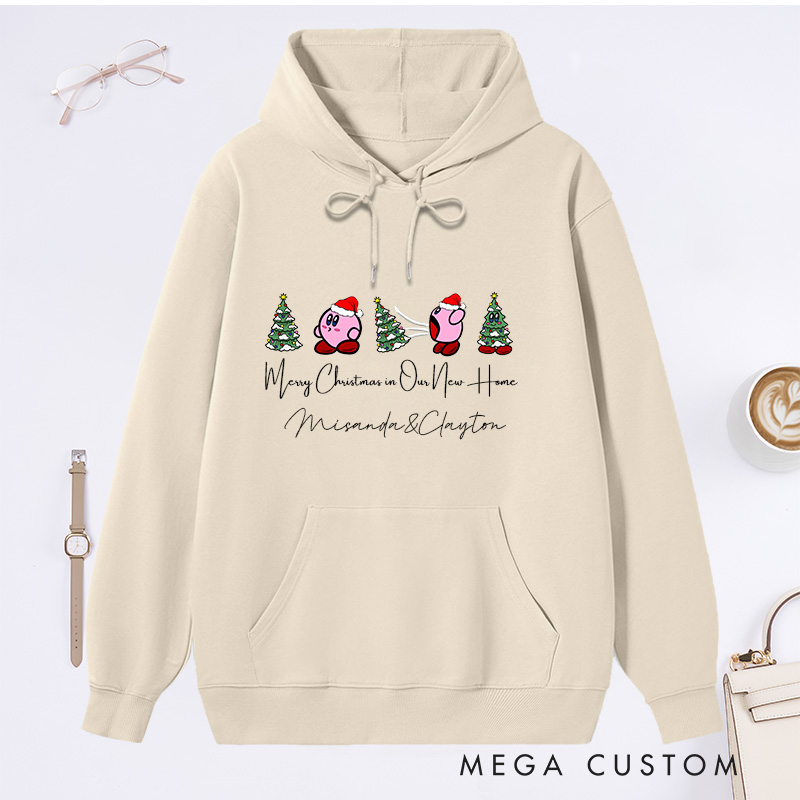 Personalized Hoodie Merry Christmas in Our New Home Design Custom Couple Sweatshirt for Christmas Housewarming Gift Family Christmas Hoodie
