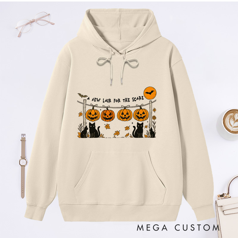 Personalized Spooky Season Hoodie Black Cat Pumpkin Sweatshirt for New Homeowners and Halloween Celebrations
