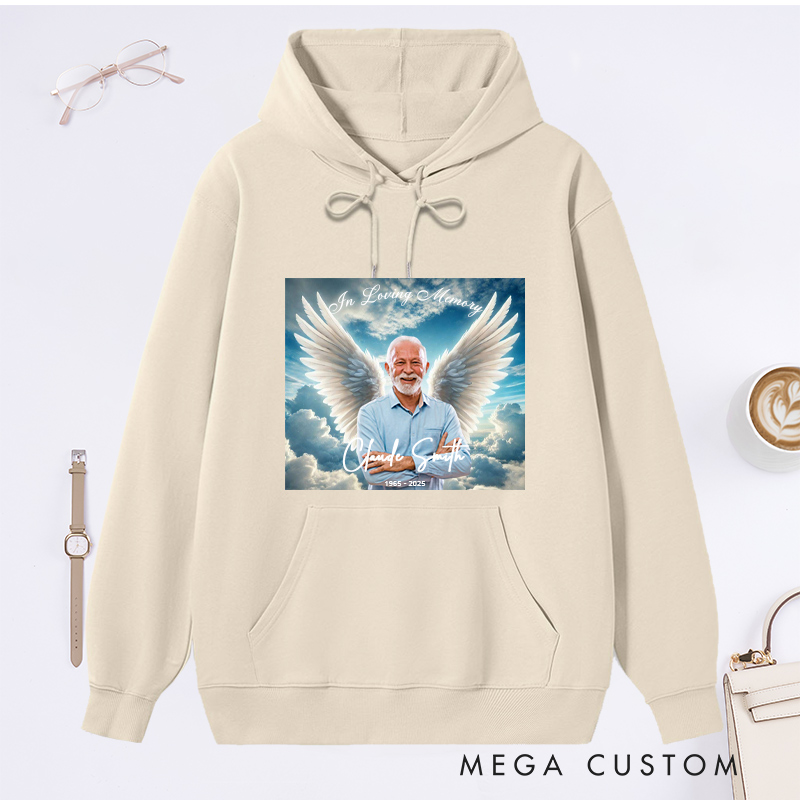 Personalized Memorial Photo Hoodie Memorial Gift for Loss of Grandfather Father or Loved One In Loving Memory Gift Angel Wings Sweatshirt 