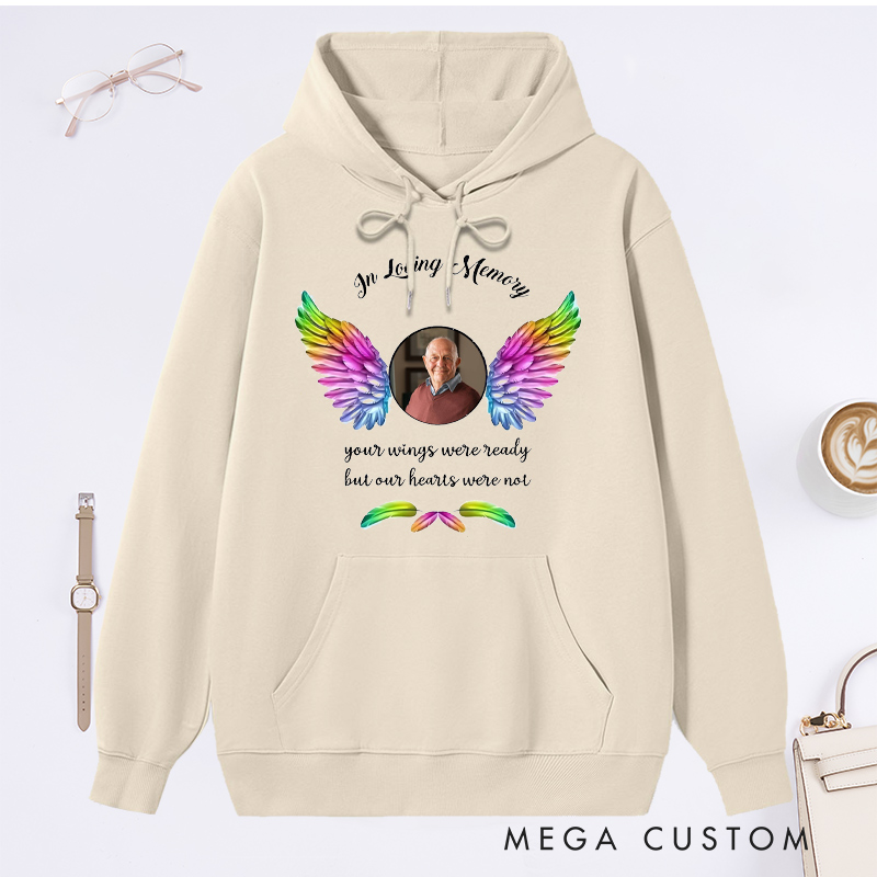 Personalized Photo Hoodie Memorial Gift for Loss of Grandfather Father Angel Wings Sweatshirt 