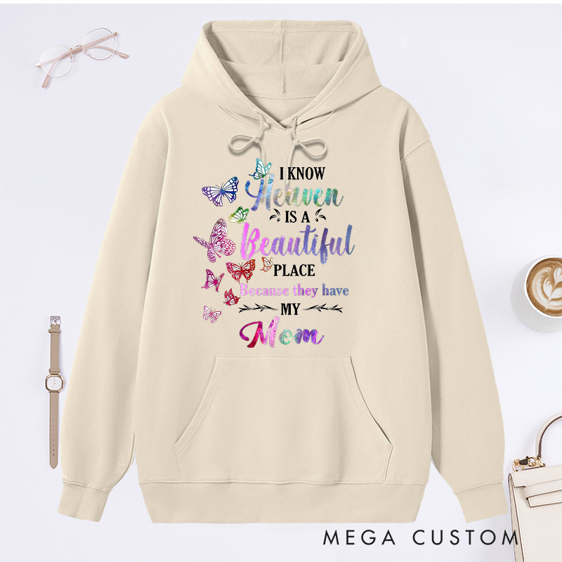 Personalized Mom Memorial Hoodie Butterflies Heaven Tribute Journal Sweatshirt Sympathy Gift for Grieving Mom Loss