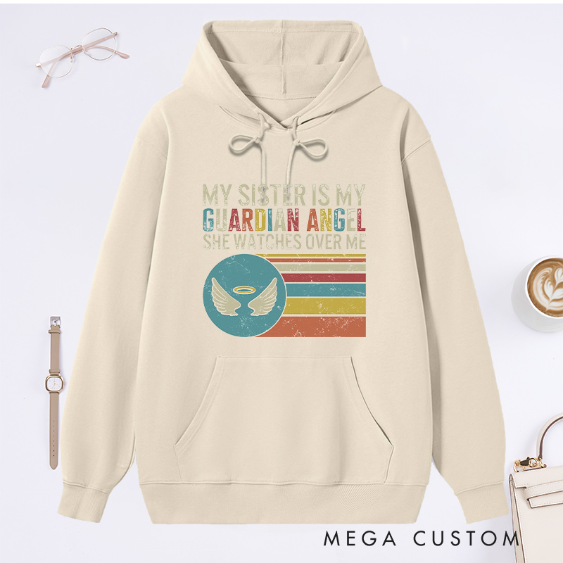 Personalized Memorial Hoodie Retro Stripes Guardian Angel Watches Over Sympathy Gift Loss of Sister Memorial Sweatshirt